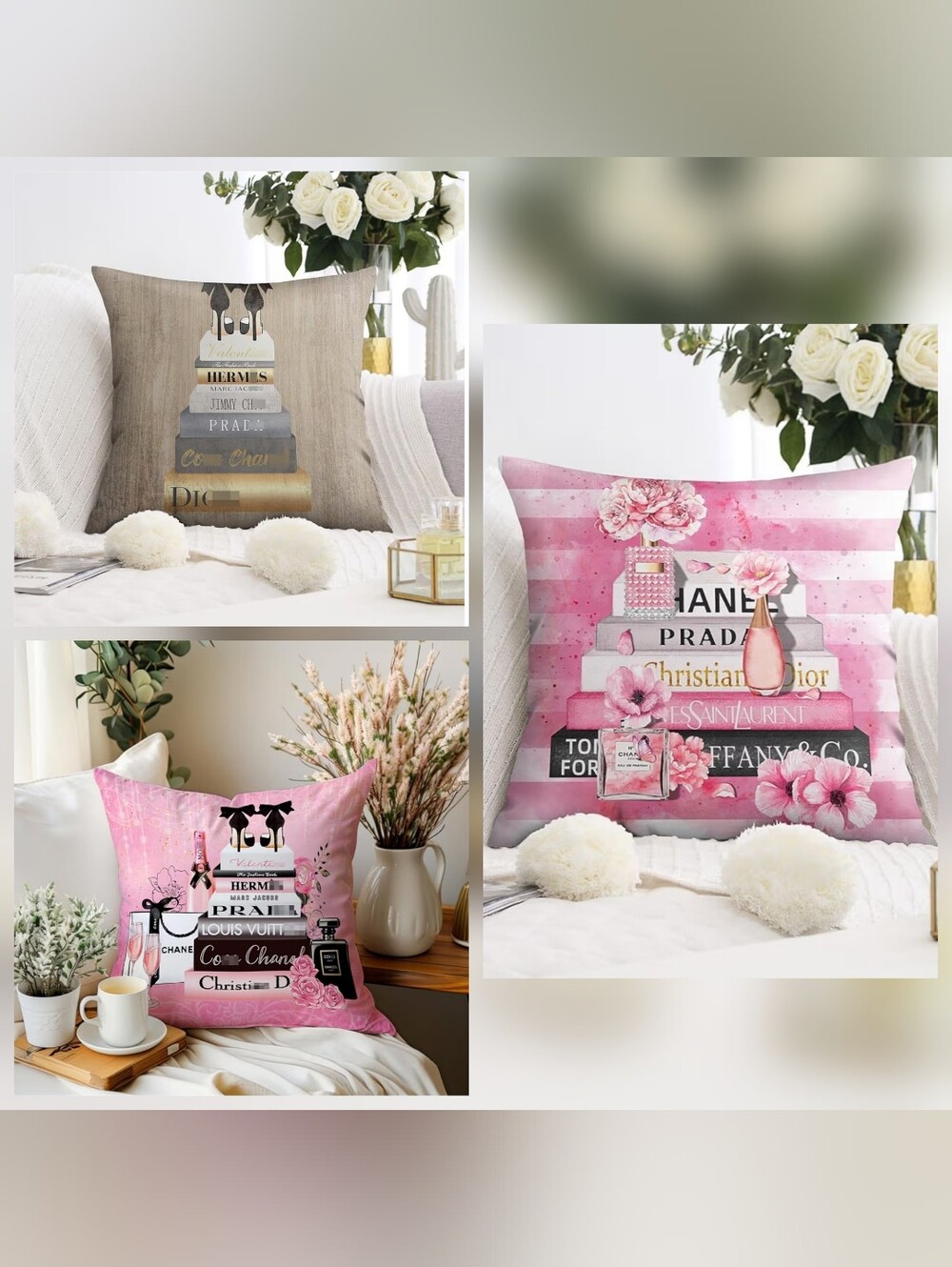 1pc Cosmetic Glam & Books Graphic Pillow Cover Only